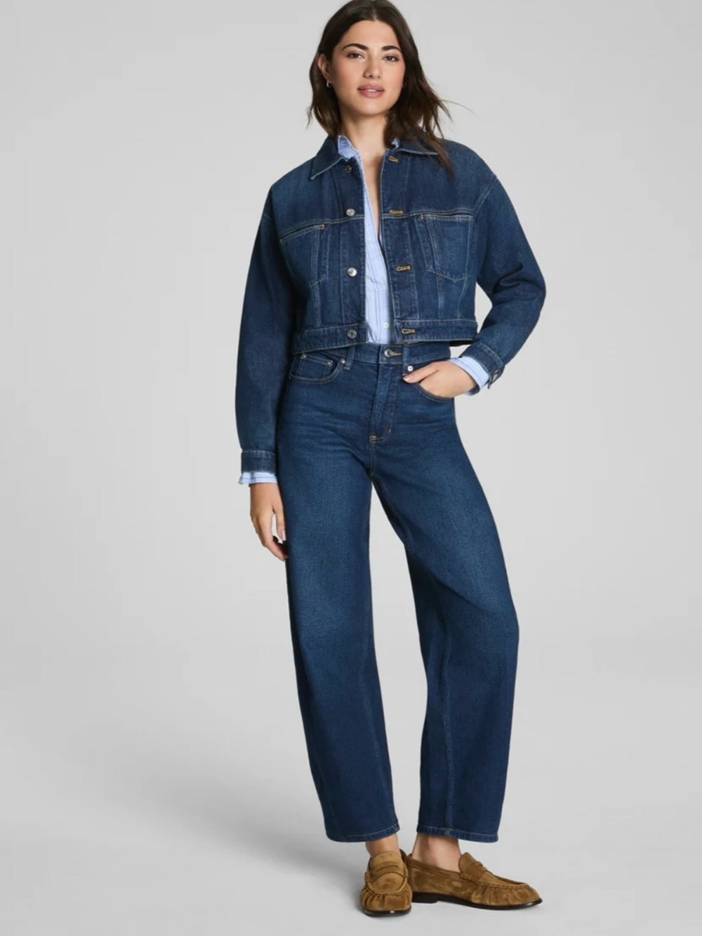 SPANX Barrel Leg Dark Blue Denim Jeans